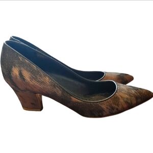 RUPERT SANDERSON Elegant Brown And Gold Calfskin Heels